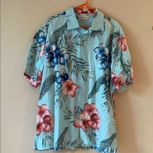 Floral Hawaiian shirt- XL- Light Blue